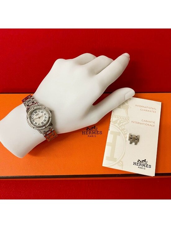 Hermes Clipper Diamond Bezel Quartz Stainless Steel Watch Silver